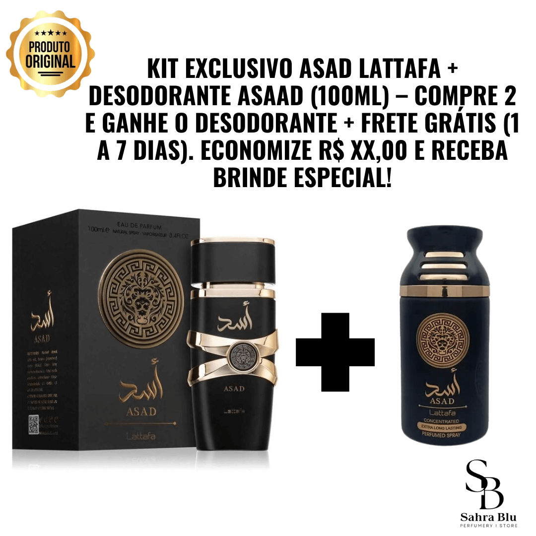 Kit Exclusivo Asad Lattafa + Desodorante Asaad (100ml) – Compre 2 e Ganhe o Desodorante + Frete Grátis (1 a 7 dias). Economize 15% OFF no PIX e receba brinde especial! - Kassio Atacado