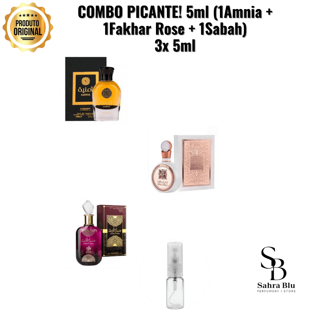 COMBO PICANTE! 5ml (1Amnia + 1Fakhar Rose + 1Sabah) 3x 5ml - Kassio Atacado